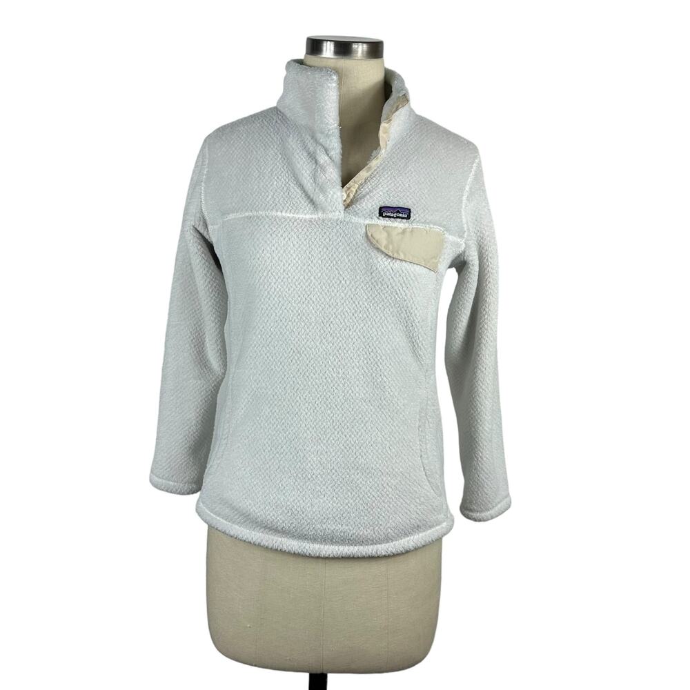 PATAGONIA White ReTool‎ Snap Pullover Fleece Jacket Girls Size XL 14 Cream